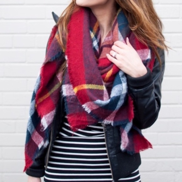 Accessories - Burgundy Tartan Plaid Oversized Blanket Scarf